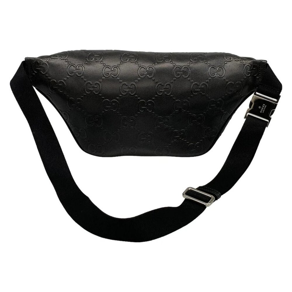 GUCCI GG Emboss Belt Bag 645093 Black Leather Bum Bag - Picture 3 of 14